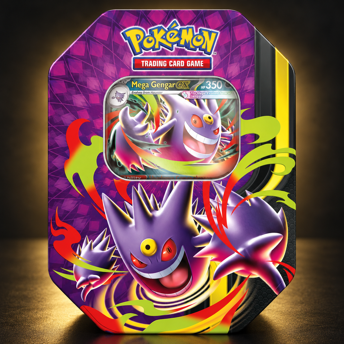 Mega Gengar ex — Mega Moonlit Tin on white background